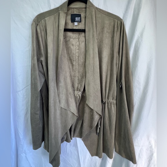 Kut From The Kloth Olive Faux Suede Draped Jacket XL - Picture 2 of 7